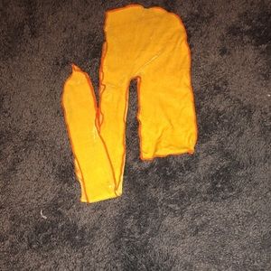 Yellow Velvet Durag with orange stitching